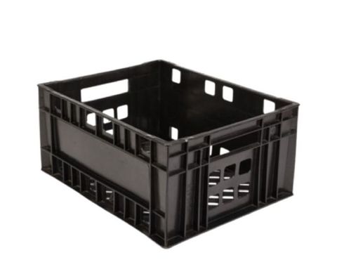 Dairy-crate-vented-black-for-10kg-stackable-diagonal-view Dairy-crate-vented-black-for-10kg-stackable-diagonal-view